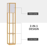 HOMCOM 3-Tier Floor Lamp with Shelves and Storage, Modern Corner Standing Lamp with Lampshade, Foot Switch for Living Room, Bedroom, Home Office, Bulb not Included, Natural(m-4)