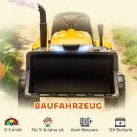 AIYAPLAY Elektrisch Zit-Bouwvoertuig, Speelgoedgraafmachine met Aanhanger, 3-8 Jaar, Kunststof, Staal, Geel(m-4)
