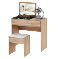 HOMCOM Dressing Table with Flip-Up Mirror and Cushioned Stool, Makeup Vanity Desk with Hidden Compartments and Storage Drawer, Convertible Writing Table for Bedroom, Natural(m-10)