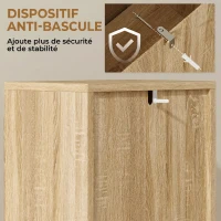 HOMCOM Meuble de Salle de Bain en Bois avec Étagère Réglable et Porte à Lamelles, Ouverture Pression, 34 x 23 x 84 cm, Naturel(m-9)