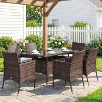 Outsunny 7 tlg. Polyrattan Gartenmöbel Rattan Gartenset Sitzgruppe Garnitur Essgruppe inkl. Kissen 6 Personen Braun+Creamweiß 150 x 80 x 74 cm(m-9)