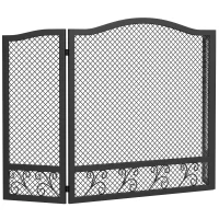 HOMCOM Parascântei pentru Șemineu, 3 Panouri, Metal Vopsit Electrostatic, Gata de Utilizare, 107 x 1 x 60 cm, Negru(m-1)