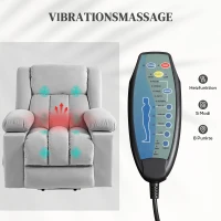 HOMCOM Elektrische TV Fauteuil met Opsta-hulp Relaxfauteuil met Lig-, Warmte- en Massagefunctie Massagesessel met Afstandsbediening Bekerhouder Zijvak USB Pocketvering Fluweel Lichtgrijs(m-5)