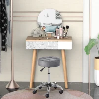 HOMCOM Salonstuhl mit Rädern Rollhocker höhenverstellbar drehbar Salon Hocker Samt-Touch Schaumstoff Chrom-Basis Hellgrau 35 x 35 x 49-61 cm(m-10)