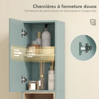 HOMCOM Meuble colonne salle de bain, meuble de rangement, 2 portes, compartiment et étagères réglables, 30x24x140cm, vert(m-6)