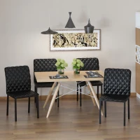HOMCOM Modern Dining Chairs Upholstered Faux Leather Accent Chairs with Metal Legs for Kitchen, Set of 4, Black(m-2)