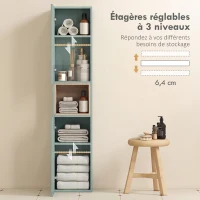 HOMCOM Meuble colonne salle de bain, meuble de rangement, 2 portes, compartiment et étagères réglables, 30x24x140cm, vert(m-5)