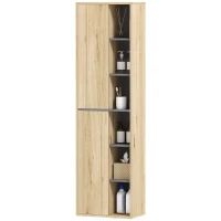 HOMCOM Coluna Casa de Banho de Parede Armário Alto Casa de Banho com Compartimentos Abertos e 2 Portas  40x24x141,5 cm Madeira(m-11)