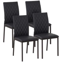 HOMCOM Modern Dining Chairs Upholstered Faux Leather Accent Chairs with Metal Legs for Kitchen, Set of 4, Black(m-1)