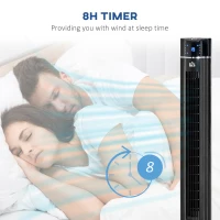 HOMCOM Anion Tower Fan for Bedroom, 42 inch, 6 m/s Powerful Velocity, Standing Floor Fan with 60° Oscillating, 3 Modes, 3 Speeds, 8 Hour Timer, LED Display, Remote Control, Black(m-6)