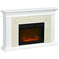 HOMCOM Chimenea Eléctrica con Calefacción 1800W Efecto de Llama con Control Remoto Temporizador 120x24x80 cm Blanco(m-11)
