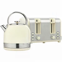 HOMCOM Polished Stainless Steel Kettle and Toaster Set - Cream(m-11)