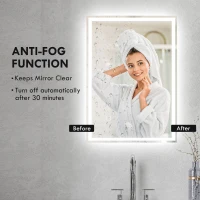HOMCOM 70 x 50cm LED Bathroom Mirror with Lights, Dimmable Makeup Mirror, Vanity Mirror with 3 Colour, Smart Touch, Anti-Fog(m-6)