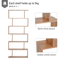 HOMCOM Bookcase, 6 Tier Shelf S Shaped Bookshelf, Storage Unit, Display Shelf for Living Room, Bedroom, Home Office, Plant, Maple(m-4)