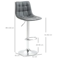 HOMCOM Adjustable Bar Stools Set of 2, Swivel PU Leather Upholstered Barstools with Tufted Seat and Back, Breakfast Bar Chairs for Kitchen Counter, Grey(m-3)