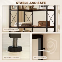 HOMCOM 5-Tier L-Shaped Bookshelf, Freestanding Corner Bookcase with Metal Frame, Rustic Brown(m-6)