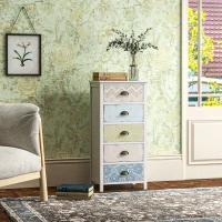 HOMCOM Commode ladekast sideboard, modern design, 5 lades, 46 cm x 34 cm x 97,5 cm, kleurrijk(m-4)