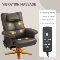 HOMCOM Faux Leather Massage Recliner Chair, with Storage Ottoman - Brown(m-4)