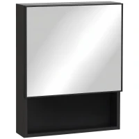kleankin Armoire de toilette mural miroir salle de bain en acier inoxydable avec porte et étagère dim.46 x 13,5 x 58 cm noir(m-1)