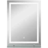 kleankin Espelho para Casa de Banho 50x70 cm com Moldura de Alumínio, Luzes LED Interruptor Tátil e Prateleira de Vidro para Casa de Banho Prata