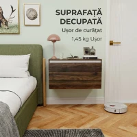 HOMCOM Noptieră Suspendată cu Sertar Fără Mânere și cu Prindere pe Perete, 80x30x45 cm, Finisaj Nuc(m-11)