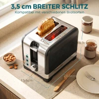 HOMCOM 2-Scheiben-Toaster mit 7 Bräunungsstufen, Aufwärm-/Auftau-/Abbruchfunktionen, Wärmerost, 930 W(m-7)