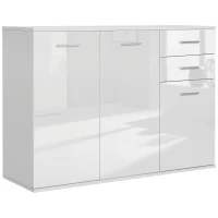 HOMCOM Buffet salon à haut brillance, meuble de rangement avec 2 tiroirs, 3 portes et étagère réglable, style contemporain, buffet salle à manger et cuisine, 106 x 35 x 76 cm, blanc(m-1)