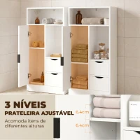 HOMCOM Armário para Casa de Banho com 2 Gavetas, Compartimentos Abertos e Prateleiras Ajustáveis para Espaços Pequenos 50x25x100 cm Branco(m-5)