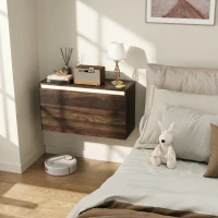 HOMCOM Noptieră Suspendată cu Sertar Fără Mânere și cu Prindere pe Perete, 80x30x45 cm, Finisaj Nuc(m-10)