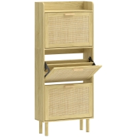HOMCOM Meuble à chaussures 18 paires, armoire à chaussures étroite avec 3 tiroirs rabattables, étagères réglables, chêne