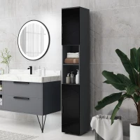 kleankin Colonna Bagno in Truciolato con 2 Ripiani Aperti e 2 Armadietti a 2 Livelli, 30x30x183 cm, Nero e Grigio(m-9)