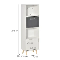 HOMCOM Bookcase with Door and Fabric Drawer, 3 Tier Bookshelf Display Cabinet with Wooden Legs for Living Room Bedroom Study, White(m-15)