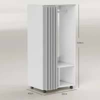 HOMCOM Armario Ropero con Ruedas Cortina Barra para Colgar 2 Compartimentos para Dormitorio 60x40x128 cm Blanco(m-3)