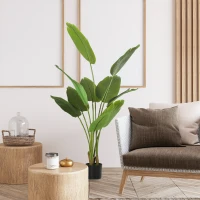 HOMCOM 160cm Tall Artificial Bird of Paradise Plant, Faux Banana Leaf Tree with PEVA Leaves and Flocking, Decorative Palm Tree in Pot for Home Office Decor, Green(m-10)