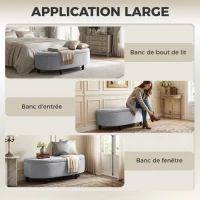 HOMCOM Banc de rangement, coffre de rangement design capitonné demi-cercle bout de lit avec revêtement velours, pieds en bois d'hévéa, pour salon, chambre, entrée, 120 x 46 x 42 cm, gris(m-7)