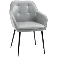 HOMCOM Sedia da Pranzo in Stile Industriale con Schienale, Sedia da Soggiorno Moderna in  Finta Pelle e Metallo Nero, 61x58x84 cm, Grigia(m-1)
