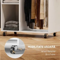 HOMCOM Dulap cu masă de călcat cu roți, suport pentru fier de călcat, bară pentru haine, sertar și rafturi, 125 x 43,5 x 112 cm, alb(m-7)