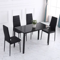 HOMCOM Table à manger pour 4 personnes, table de cuisine avec plateau en verre trempé et pieds en métal, 120x60x75cm, noir(m-7)