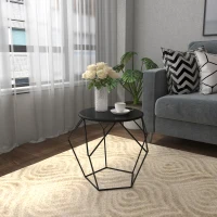 HOMCOM Round Side Table, Minimalist End Table with Steel Frame, Small Coffee Table for Living Room, Bedroom, Black(m-2)
