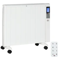 HOMCOM elektrische verwarming met wielen, 9 voorgeïnstalleerde modi, wandmontage mogelijk, 5-35° C, wit, 75 x 7,5 x 58,5 cm(m-1)
