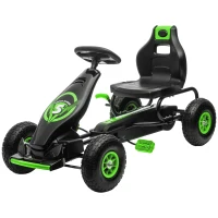 HOMCOM Kinder-Gokart, mit Pedalen, verstellbarem Sitz, In- und Outdoor, ab 5 Jahren, Grün+Schwarz, 121 x 58 x 61 cm(m-11)