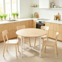 HOMCOM Table à manger pliante, table de cuisine ronde Ø 80 cm pour 4 personnes avec 2 abattants, pieds en acier, bois naturel(m-2)
