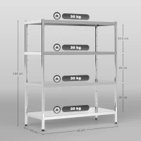 HOMCOM 4-Tier Bakers Rack with Storage, Stainless Steel Microwave Stand with Adjustable Shelves for Small Spaces, Kitchen Storage Unit for Spices, Pots and Pans, Silver Tone(m-3)