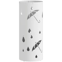 HOMCOM Porte parapluie cylindrique support pour parapluies bac d'égouttement amovible et 4 crochets, Ø 17 x 41 cm, blanc(m-1)