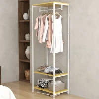 HOMCOM Cuier Mobil 2 în 1 cu Raft pe 2 Niveluri, din Oțel și PAL, 60x40x167.5 cm(m-7)