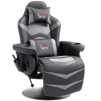 HOMCOM Gamingsessel, Massagefunktion, neigbare Lehne, Fußstütze, bis 120 kg, Stahlrahmen, Kunstleder, Grau(m-12)