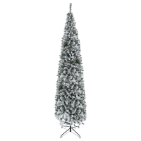 HOMCOM Árbol de Navidad Estrecho 270 cm Árbol Navideño Nevado con 1014 Ramas y Soporte de Metal para Salón Verde y Blanco