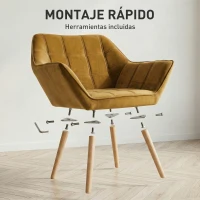 HOMCOM Butaca de Salón Moderna Tapizado en Terciopelo con Patas de Madera para Sala de Estar Amarillo(m-8)