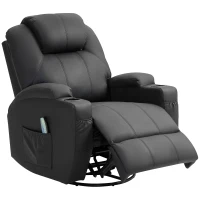 HOMCOM Relaxsessel mit Massagefunktion, neigbare Lehne, drehbar, bis 150 kg, Kunstleder, Schwarz(m-11)