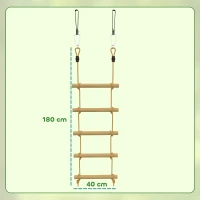 AIYAPLAY Strickleiter für Kinder 5-stufige Kletterleiter mit 2 Karabinern 2 Baumgurten für 3-8 Jahre 40 x 3,5 x 180 cm Naturholz(m-3)
